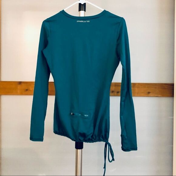 O’NEILL 365 Teal Active Long Sleeve Top Thumbholes Back Pocket Drawstring / Sz S - Picture 4 of 8